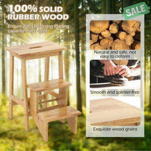 3-in-1 Rubber Wood Step Stool with Convenient Handle-Brown Brown Toddler & Kids Furniture