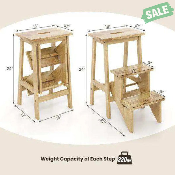 3-in-1 Rubber Wood Step Stool with Convenient Handle-Brown Brown Toddler & Kids Furniture