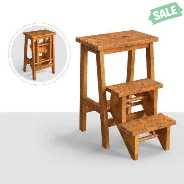3-in-1 Rubber Wood Step Stool with Convenient Handle-Brown Brown Toddler & Kids Furniture