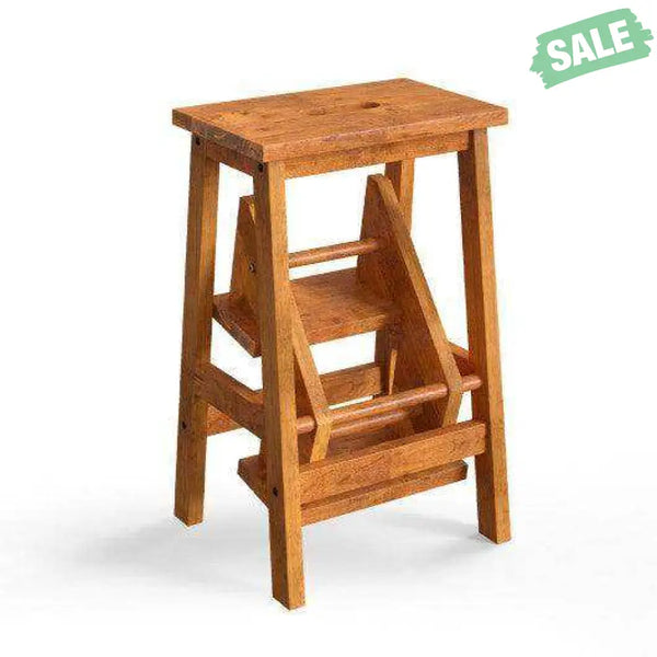 3-in-1 Rubber Wood Step Stool with Convenient Handle-Brown Brown Toddler & Kids Furniture
