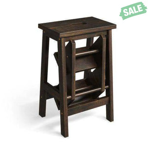 3-in-1 Rubber Wood Step Stool with Convenient Handle-Brown Brown Toddler & Kids Furniture