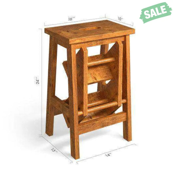 3-in-1 Rubber Wood Step Stool with Convenient Handle-Brown Brown Toddler & Kids Furniture