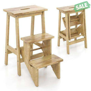 3-in-1 Rubber Wood Step Stool with Convenient Handle-Brown Brown Toddler & Kids Furniture