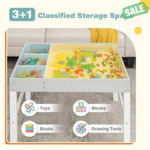 3 in 1 Wooden Kids Table with Storage and Double-Sided Tabletop-White Kids Table & Chair Sets