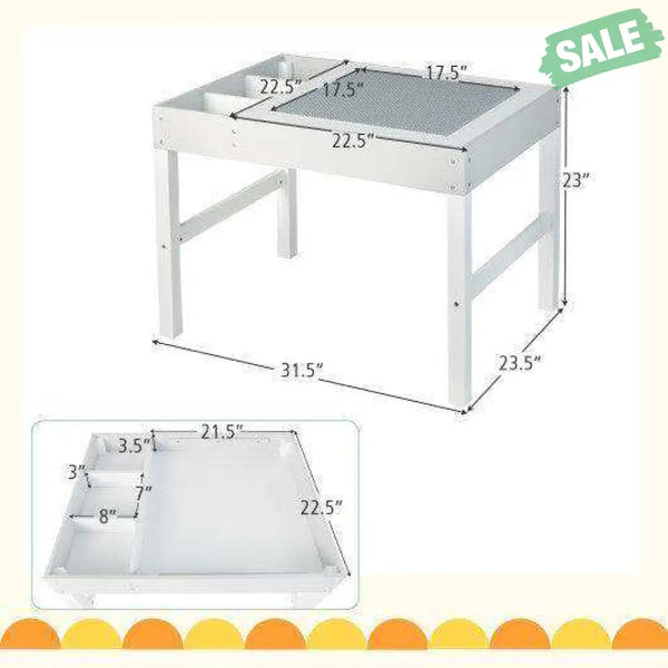 3 in 1 Wooden Kids Table with Storage and Double-Sided Tabletop-White Kids Table & Chair Sets