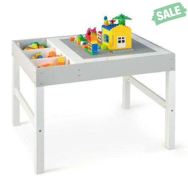 3 in 1 Wooden Kids Table with Storage and Double-Sided Tabletop-White Kids Table & Chair Sets