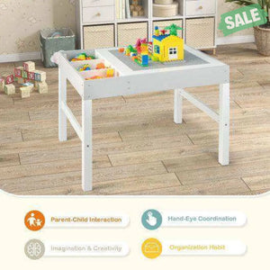 3 in 1 Wooden Kids Table with Storage and Double-Sided Tabletop-White Kids Table & Chair Sets