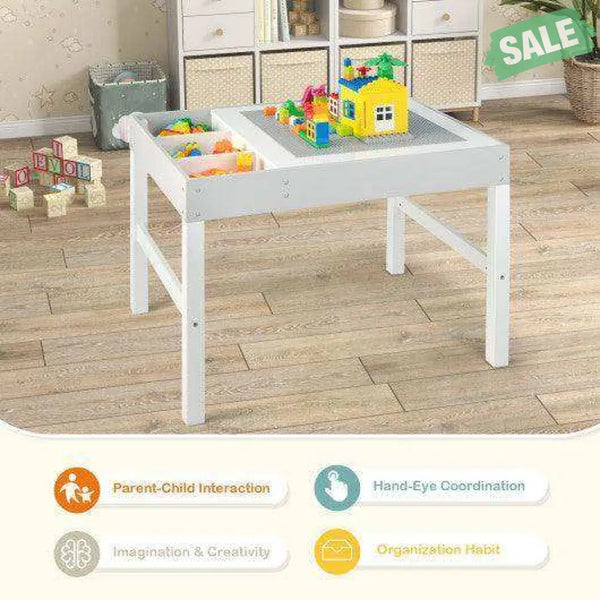 3 in 1 Wooden Kids Table with Storage and Double-Sided Tabletop-White Kids Table & Chair Sets