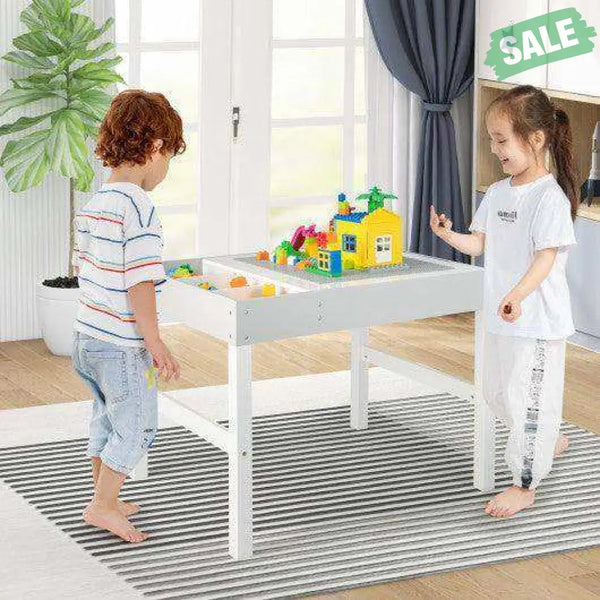 3 in 1 Wooden Kids Table with Storage and Double-Sided Tabletop-White Kids Table & Chair Sets