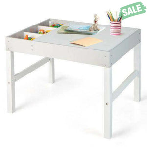 3 in 1 Wooden Kids Table with Storage and Double-Sided Tabletop-White Kids Table & Chair Sets