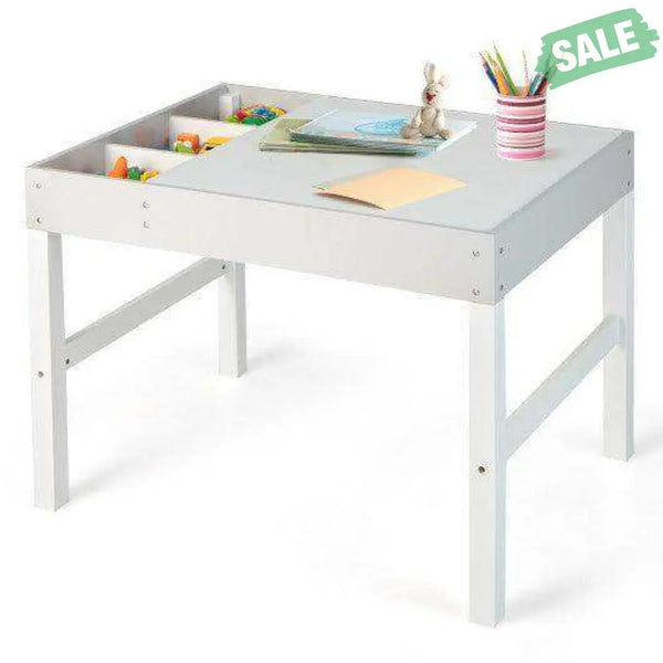 3 in 1 Wooden Kids Table with Storage and Double-Sided Tabletop-White Kids Table & Chair Sets