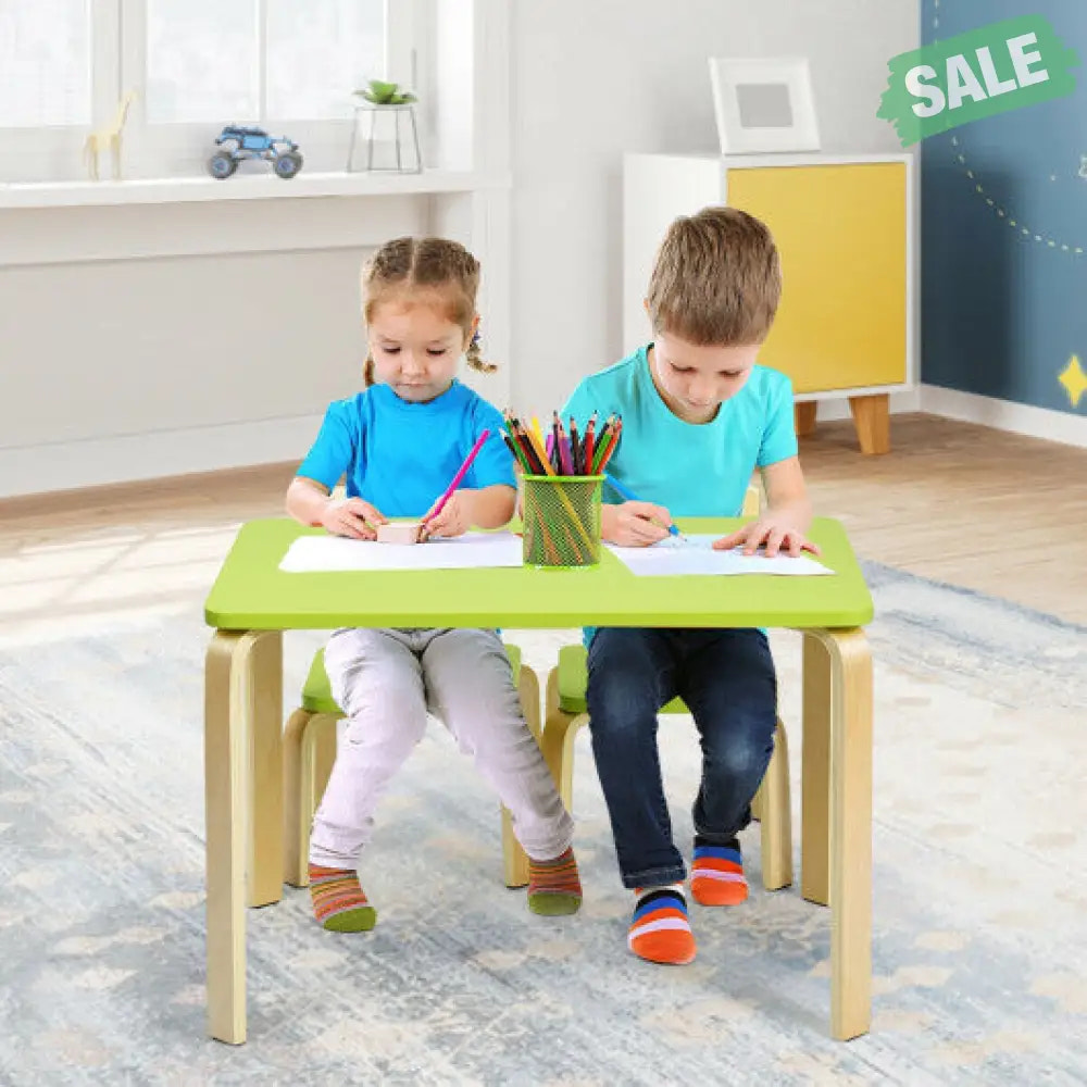 3 Piece Kids Wooden Activity Table and 2 Chairs Set-Green Kids Table & Chair Sets