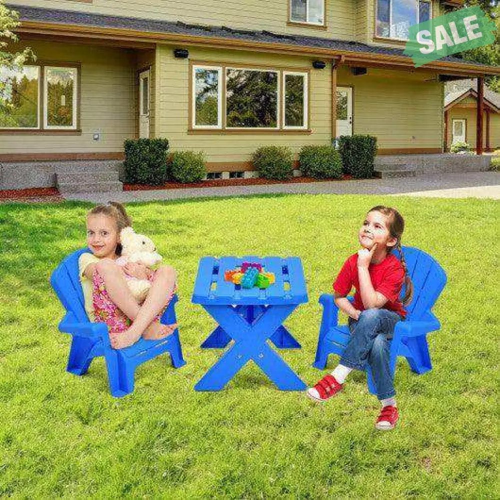 3-Piece Plastic Children Table Chair Set-Blue Blue Kids Table & Chair Sets