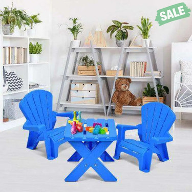 3-Piece Plastic Children Table Chair Set-Blue Blue Kids Table & Chair Sets