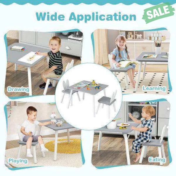 3 Pieces Kids Table and Chairs Set for Arts Crafts Snack Time-White White Kids Table & Chair Sets