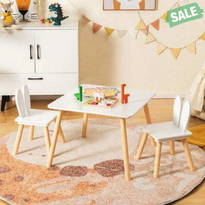 3 Pieces Kids Table and Chairs Set for Arts Crafts Snack Time-White White Kids Table & Chair Sets