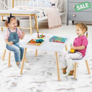 3 Pieces Kids Table and Chairs Set for Arts Crafts Snack Time-White White Kids Table & Chair Sets
