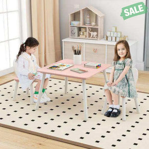 3 Pieces Kids Table and Chairs Set for Arts Crafts Snack Time-White White Kids Table & Chair Sets