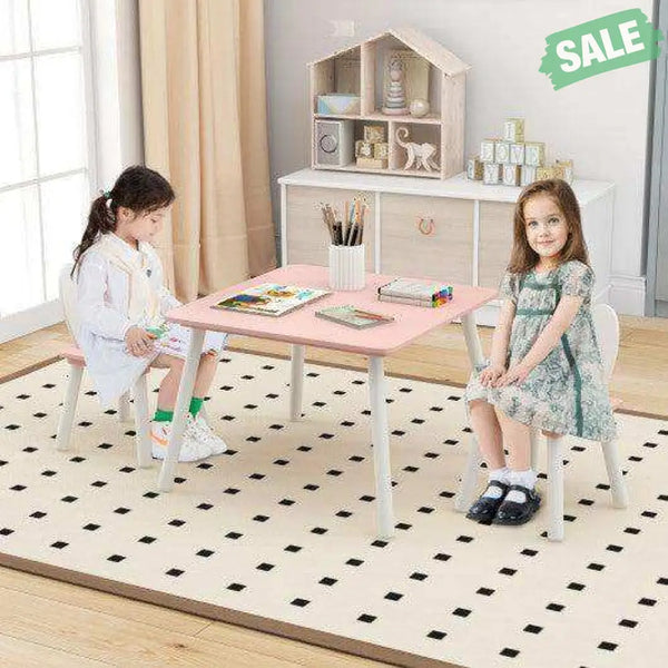 3 Pieces Kids Table and Chairs Set for Arts Crafts Snack Time-White White Kids Table & Chair Sets