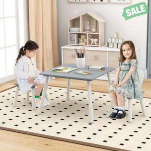 3 Pieces Kids Table and Chairs Set for Arts Crafts Snack Time-White White Kids Table & Chair Sets