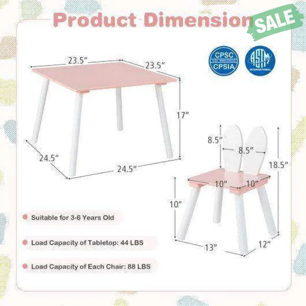3 Pieces Kids Table and Chairs Set for Arts Crafts Snack Time-White White Kids Table & Chair Sets