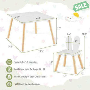 3 Pieces Kids Table and Chairs Set for Arts Crafts Snack Time-White White Kids Table & Chair Sets