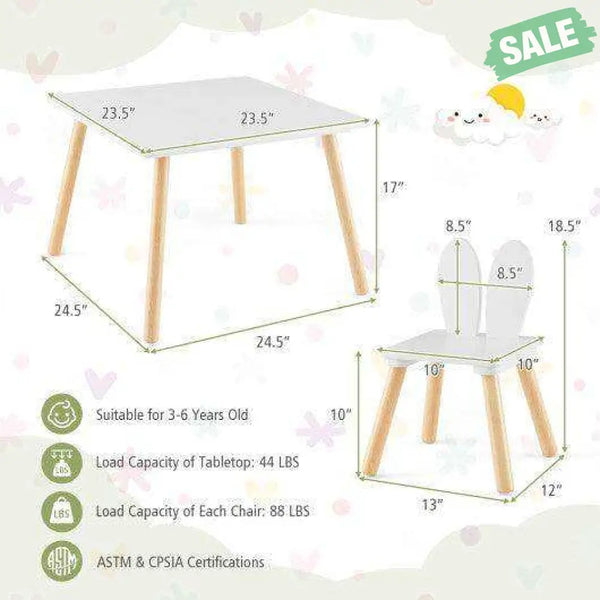3 Pieces Kids Table and Chairs Set for Arts Crafts Snack Time-White White Kids Table & Chair Sets