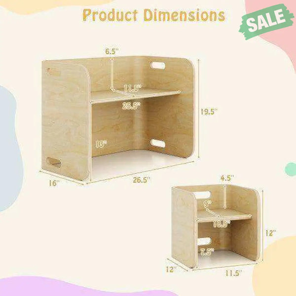 3 Pieces Kids Wooden Table and Chair Set-Natural Natural Kids Table & Chair Sets