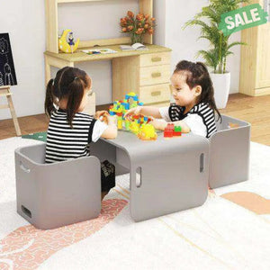 3 Pieces Kids Wooden Table and Chair Set-Natural Natural Kids Table & Chair Sets