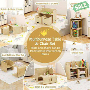 3 Pieces Kids Wooden Table and Chair Set-Natural Natural Kids Table & Chair Sets