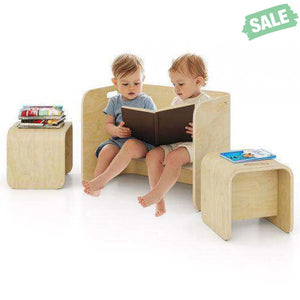 3 Pieces Kids Wooden Table and Chair Set-Natural Natural Kids Table & Chair Sets
