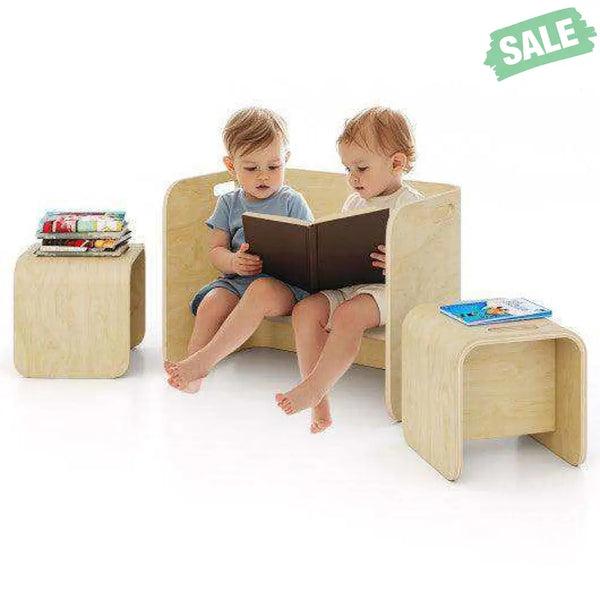 3 Pieces Kids Wooden Table and Chair Set-Natural Natural Kids Table & Chair Sets