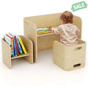 3 Pieces Kids Wooden Table and Chair Set-Natural Natural Kids Table & Chair Sets