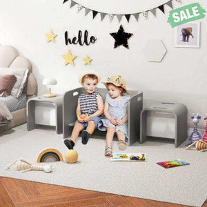 3 Pieces Kids Wooden Table and Chair Set-Natural Natural Kids Table & Chair Sets