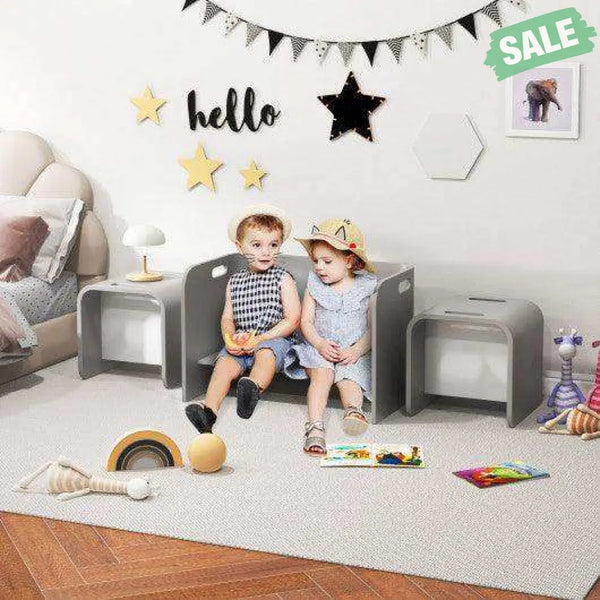 3 Pieces Kids Wooden Table and Chair Set-Natural Natural Kids Table & Chair Sets