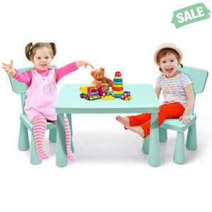 3 Pieces Toddler Multi Activity Play Dining Study Kids Table and Chair Set-Blue Blue Kids Table & Chair Sets