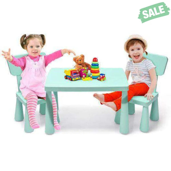 3 Pieces Toddler Multi Activity Play Dining Study Kids Table and Chair Set-Blue Blue Kids Table & Chair Sets