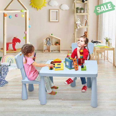 3 Pieces Toddler Multi Activity Play Dining Study Kids Table and Chair Set-Blue Blue Kids Table & Chair Sets