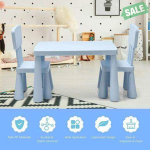 3 Pieces Toddler Multi Activity Play Dining Study Kids Table and Chair Set-Blue Blue Kids Table & Chair Sets