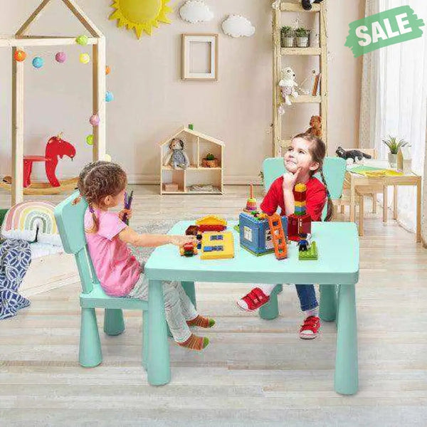 3 Pieces Toddler Multi Activity Play Dining Study Kids Table and Chair Set-Blue Blue Kids Table & Chair Sets