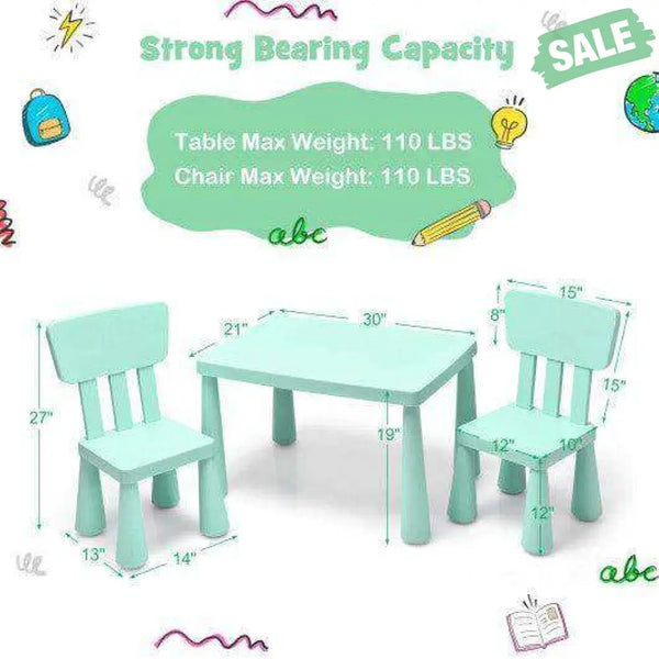 3 Pieces Toddler Multi Activity Play Dining Study Kids Table and Chair Set-Blue Blue Kids Table & Chair Sets