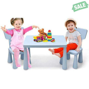3 Pieces Toddler Multi Activity Play Dining Study Kids Table and Chair Set-Blue Blue Kids Table & Chair Sets