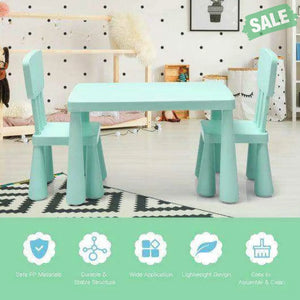 3 Pieces Toddler Multi Activity Play Dining Study Kids Table and Chair Set-Blue Blue Kids Table & Chair Sets
