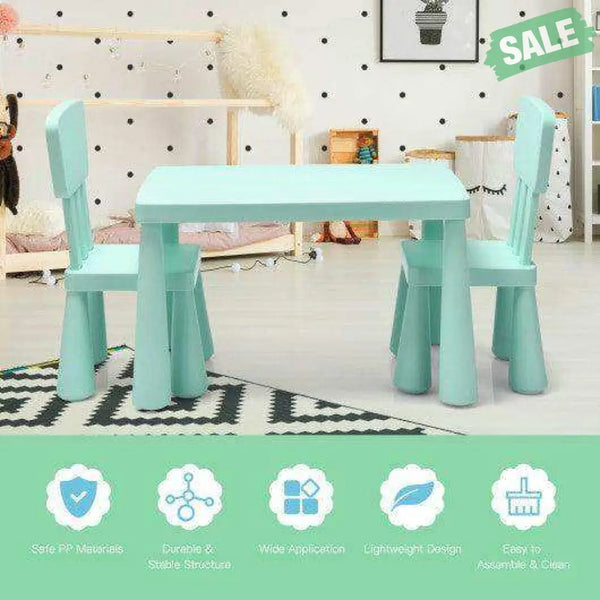 3 Pieces Toddler Multi Activity Play Dining Study Kids Table and Chair Set-Blue Blue Kids Table & Chair Sets