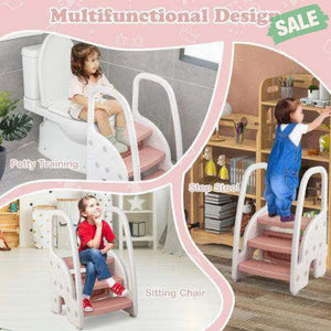 3-Step Stool with Safety Handles and Non-slip Pedals for Toddlers-Gray Pink Toddler & Kids Furniture