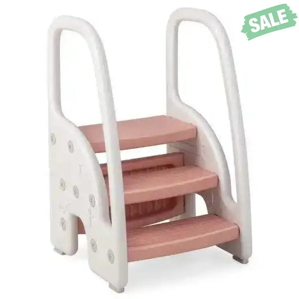 3-Step Stool with Safety Handles and Non-slip Pedals for Toddlers-Gray Toddler & Kids Furniture