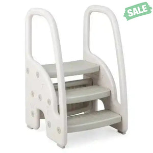 3-Step Stool with Safety Handles and Non-slip Pedals for Toddlers-Gray Toddler & Kids Furniture