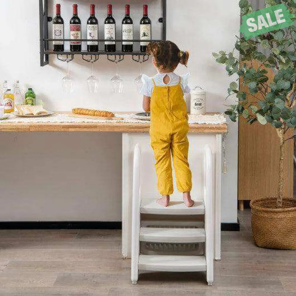 3-Step Stool with Safety Handles and Non-slip Pedals for Toddlers-Gray Toddler & Kids Furniture