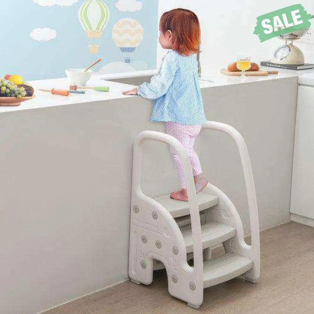 3-Step Stool with Safety Handles and Non-slip Pedals for Toddlers-Gray Toddler & Kids Furniture
