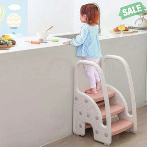 3-Step Stool with Safety Handles and Non-slip Pedals for Toddlers-Gray Toddler & Kids Furniture